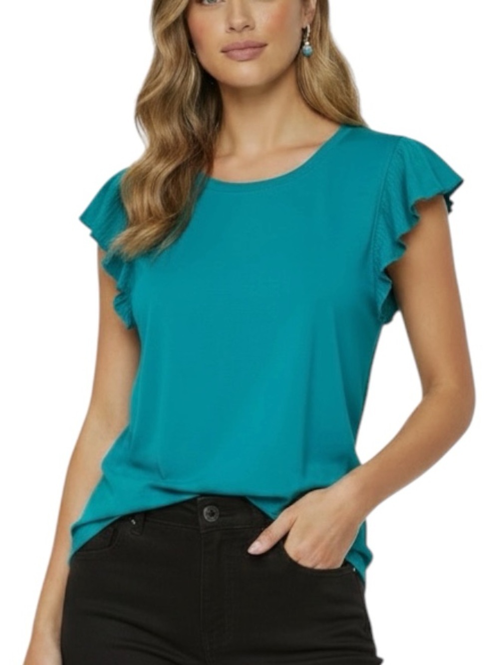 NWT ADRIANNA PAPELL Teal Pleated Short Sleeve Blouse Size Medium